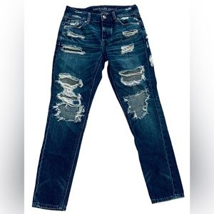 American Eagle Tomgirl Low Rise Jeans 26 X 28 Destroyed Denim Cotton Size 00